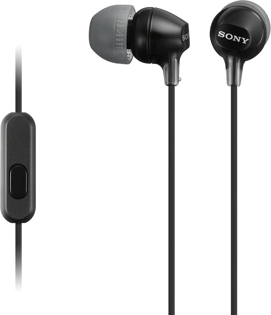 Sony MDREX15AP In-Ear Earbud Headphones with Mic, (MDREX15AP/B), 3.5mm Aux, Mic, Black