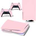 Skin Wrap Compatible with PS5 Disc Console, Protective Vinyl Sticker Decal Cover for Wireless Controller (Pink)