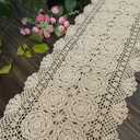Cotton Handmade Crochet lace Table Runners Rectangular Tablecloth Doilies Doily Table Dresser Scarf Décor,15x47 inch,Beige