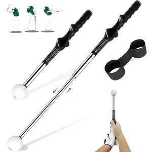 Golf Grip Swing Training Aid - Retractable Click Club Trainer Indoor Practice Warm Up Stick Flexible Telescopic Short Club Tempo Sound Release Trainer Devices (Black-For Right Hand)