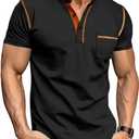 Men's Henley Shirt Short Sleeve T-Shirt Casual Top Pullover Summer Lightweight Tee Shirts with Button (Black, XL)
