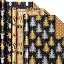 2 x Garbendy Black Gold Foil Christmas Wrapping Paper Roll - Mini Roll - 17 inch X 120 inch Per roll - Reversible 3 Different Design with Glitter Metallic Foil Shine (42.5 sq.ft.ttl)