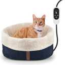 Heated Cat Bed with Auto Shut Off Timer, 17.7" x 13.7" Adjustable Temperature Indoor Pet Heating Cushion Bed for Kittens, Cats, Puppies and Small Dogs, Blue