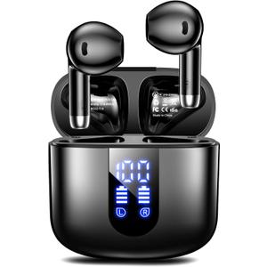 Wireless Earbuds, Bluetooth Headphones with Deep Bass Stereo, 48H Playback Ear Buds with LED Power Display, Lightweight, IPX7, in-Ear Earphones with Mic for iPhone/Android/iPad, Black