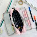 allydrew Large Capacity Pencil Case, 3 Compartment Pencil Pouch for Stationery Pens, Pink