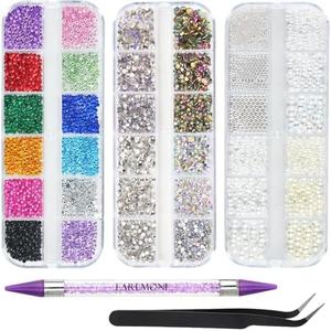 EARLMONI 5200PCS Nail Gems and Charms, AB Crystal Nail Rhinestones with Flatback Nail Pearls, Pick Up Tweezers, Rhinestone Picker Tool, Flat Back Nail Gems for Nail Art, Clothes, Face, Craft