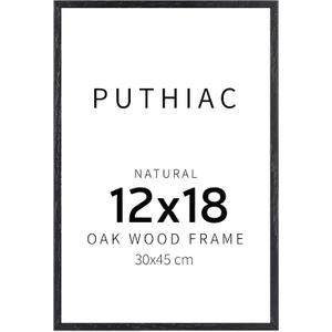 Puthiac 12x18 Solid Oak Wood Picture Frame, Fits 8x12 with Mat or 12x18 Without Mat, Wall Display Only, Vertical or Horizontal, Plexi Front, 1 Pack, Black
