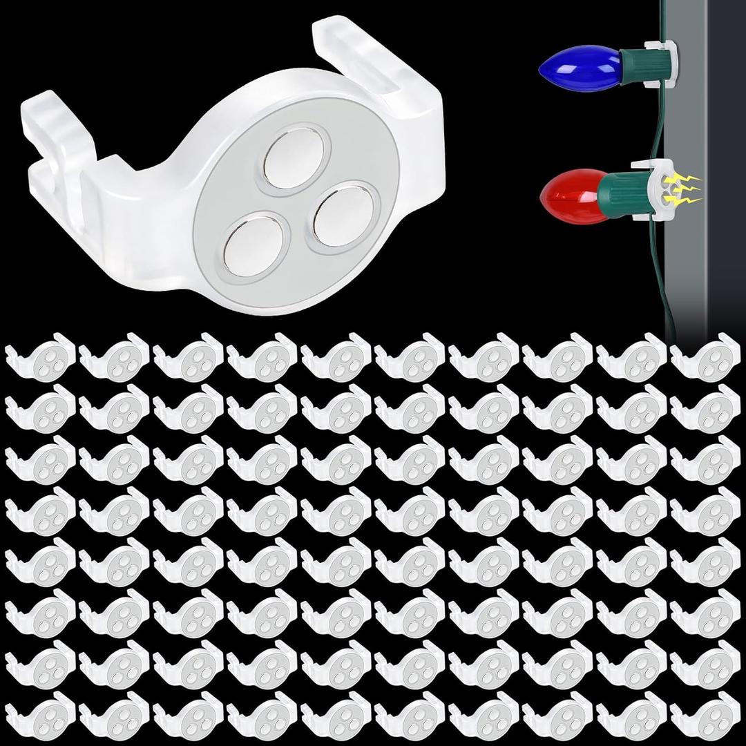 2025 Upgraded Magnetic Christmas Light Clips,100 Pack Extra Strong Magnetic Clips Hooks for C9 C7 Christmas Lights, Magnet Christmas Light Clips for Metal Roof Gutters Outside Patio Holiday Lighting