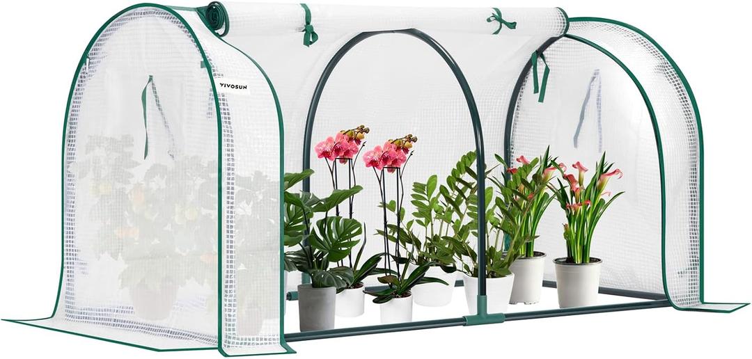 VIVOSUN Portable Mini Greenhouse 47x23x23-Inch Tunnels, PE Cover with Roll-up Zipper Door, for Indoor Outdoor or Garden Plant Growing, White, 47.2 X 23.6 X 23.6 Inch