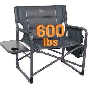 Timber Ridge XXL Upgraded Oversized Directors Chairs with Foldable Side Table, Detachable Side Pocket, Heavy Duty Folding Camping Chair up to 600 Lbs Weight Capacity (Gray) Ideal Gift