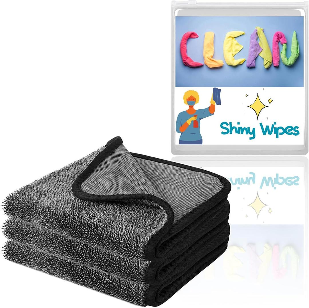 Shower Cleaning Cloths, 3 Pack, Black, 23.62 x 15.75 inches, Super Absorbent, Large
