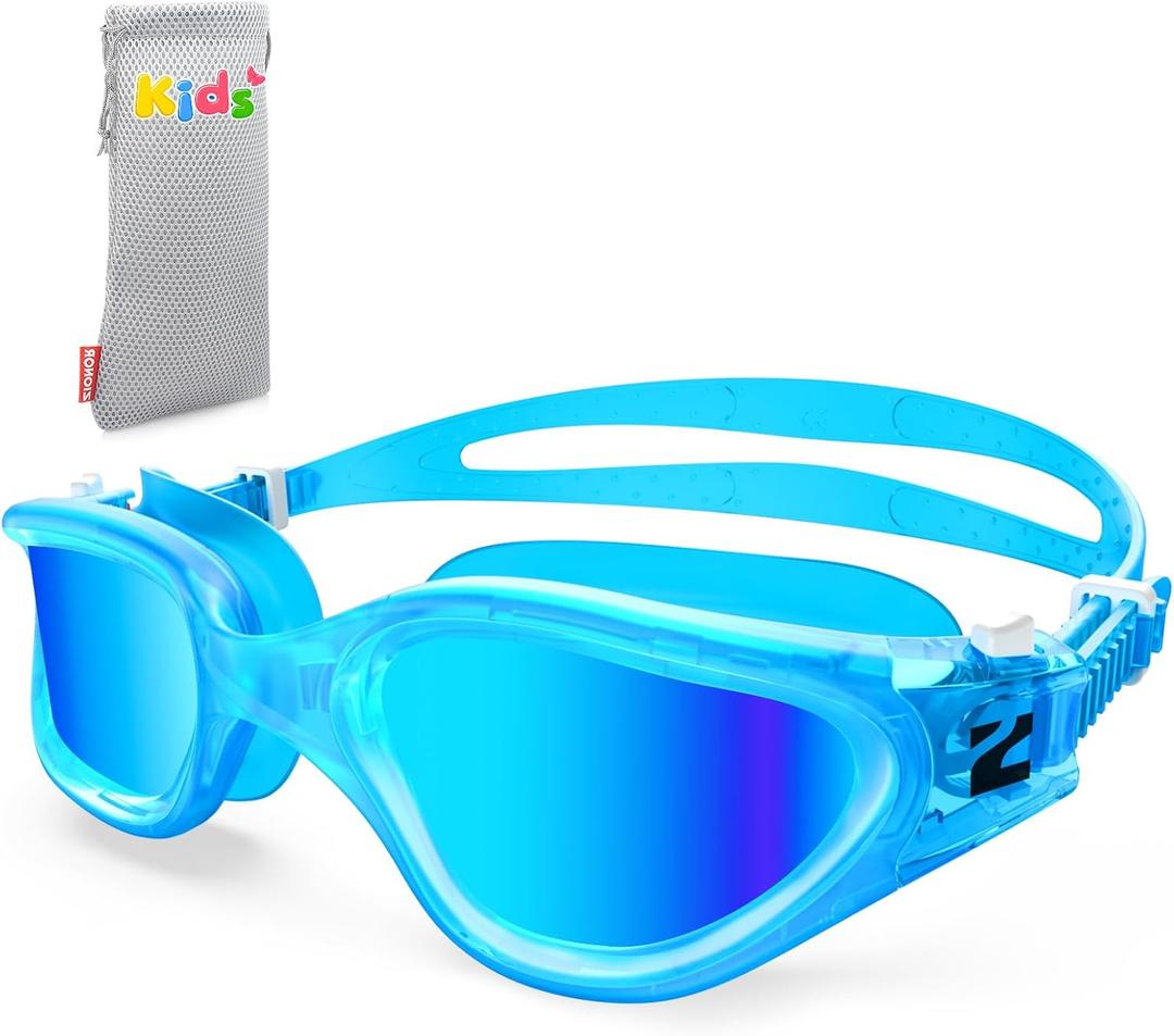 ZIONOR Kids Swim Goggles, G1 MINI UV Protection Anti-Fog Polarized Swimming Goggles for Age 6-14 (A8(mirrored Blue Lens + Clearblue Frame))