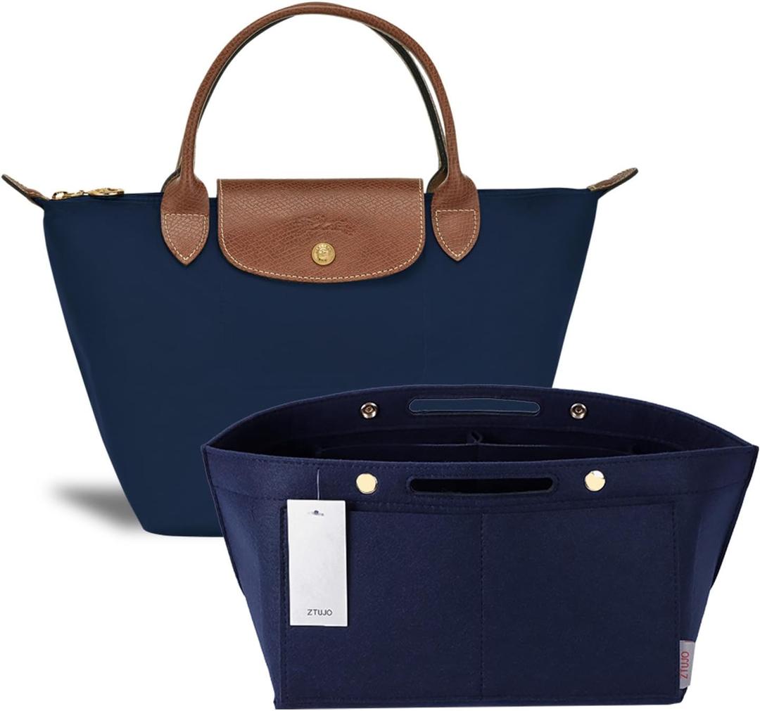 ZTUJO Purse Organizer Insert for le pliage, Compatible with Longchamp Le Pliage Top Handle S/M,Shoulder Bag S/L (Navy Blue, Small For Handle S)