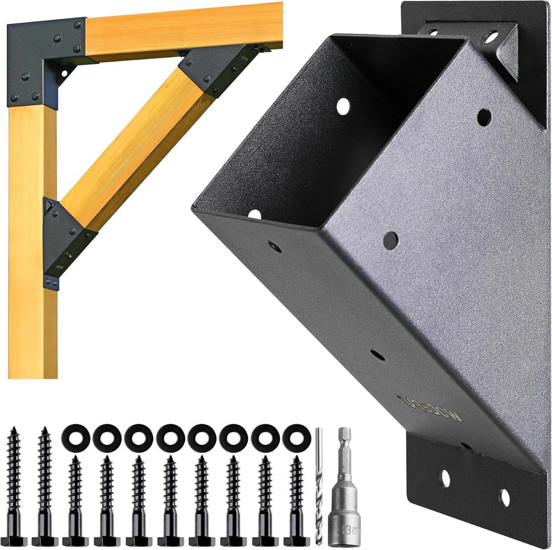 4pack 4x4 (Actual 3.5''x3.5'') Degree Angle Support Brackets, for Pergola, Gazebo, Deck Wood Frame Structures Provide Support 45 Degree Angle Bracket