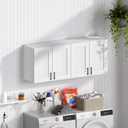 White Laundry Room Cabinets and Storage with 4 Doors and Utility Adjustable ShelfGabinetes Para Cocina Cupboard Kitchen Organizers and Storage Pantry Wall Mounted 12.4"D x 47.2"W x 19.7"H