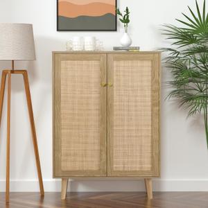 Anmytek Rattan Sideboard, 44" H Tall Entryway Shoe Cabinet with Crafted Rattan Front, 2 Door Accent Cabinet with Adjustable Shelves