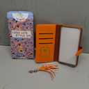 for iPhone 14 Pro Max Case Wallet for Women Leather Folio Designer Luxury Phone Cases with Credit Card Holder Stand Flip Cute Orange Cover Elegant Pretty with Tassel for Apple 14 Promax 6.7"