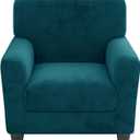 Velvet Plush 2 Pieces Chair Covers for Living Room Super Stretch Anti Slip Chair Slipcovers with Arms Dogs Pets Armchair Furniture Protector with Elastic Bottom (Blackish Green, Chair)