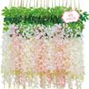 48Pcs Artificial Wisteria Hanging Flowers, 3.6Ft/Pcs White & Pink Fake Wisteria Garland for Wedding Party Home Garden Indoor Outdoor Decoration