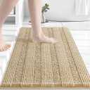 Grandaily Chenille Striped Bathroom Rugs 30x20, Extra Thick and Absorbent Bath Mats, Non-Slip Soft Plush Shaggy Shower Carpet, Machine Wash Dry, Bath Rug for Bathroom, (Medium, Beige)