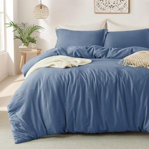 MILDLY Super Soft Duvet Cover - 100% Washed Microfiber Light Denim Comforter Cover Set 3 Pieces with Zipper Closure & Corner Ties (No Comforter) (Queen(90"x90"), 03 - Light Denim (No Comforter))