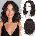 Dark Chocolate Brown Short Wavy Wig for Women Lace Hairline Bob Style Synthetic Heat Resistant - Natural Appearance for Everyday Hairstyle 14 Inch