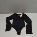 FeelinGirl Women's Long Sleeve Shapewear Bodysuit for Tummy Control Seamless Body Suits Thong V Neck Going Out Tops (Black)