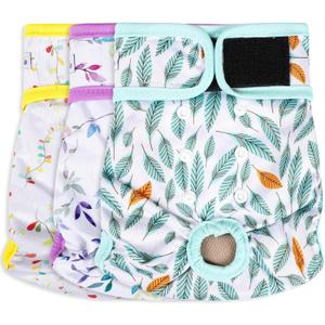 Washable Female Dog Diapers - Premium Reusable Diapers for Doggie in Heat - Highly Absorbent Dog Diapers Female for Pet Incontinence with Adjustable Snaps (Leaves, M) (Medium (12-15Waist)