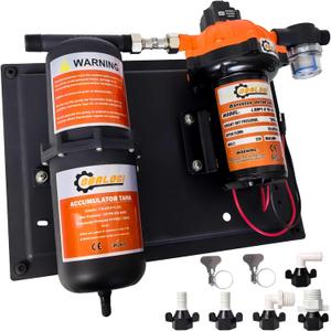 12V DC RV Fresh Water Pump, 7.0GPM 75PSI, Five Chamber Self-Priming Diaphragm Pump, with 1L Pressure Tank