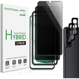 amFilm Privacy Screen Protector Samsung Galaxy S22 5g 6.1 inch with 2 Pack Camera Lens Protector, Anti Spy, Fingerprint ID Compatible, Easy to Installation, Hybird, 2+2 Pack