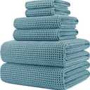 POLYTE Oversize, 60 x 30 in., Quick Dry Lint Free Microfiber Bath Towel Set, 6 Piece (Waffle Weave) (Green)