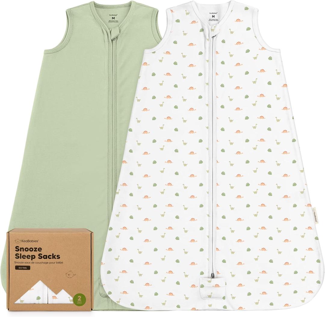 2-Pack Baby Sleep Sacks, Zipper Wearable Blanket - 0.5TOG Organic Cotton, Lightweight,Soft Cozy Toddler Sleeping Sack 6-12 months, Easy to Wear Large Newborn Transition Swaddles Sleepsacks (Roarsome)