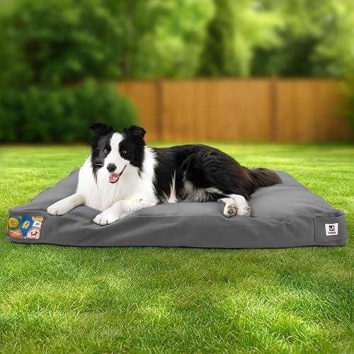 Sytopia 36 Inch Waterproof Indestructible Canvas Outdoor Dog Bed for Large and Medium Dogs, Chew Proof Dog Crate Bed with Washable Removable Cover, Indoor Outdoor Patio Pet Pad, Dark Grey