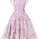 Women's Tie Strap Tulle Prom Dresses Sweetheart Flower Embroidery Dress Short Formal Party Mini Homecoming Dresses (Large, Light Purple)