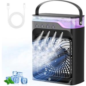 Portable air Conditioners, Personal Cooling Fan with 120 Oscillation, 3 Wind Speed & 4 Sprays, 2/4/6/8H Timer, Multi-Color Light, 3 in 1 Desktop Mini AC Unit for Car, Bedroom and Camping(Black)