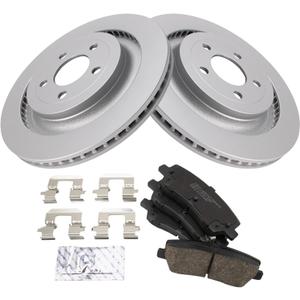 TRQ Rear Brake Pad & Rotor Kit Brake Pads Brake Rotor Ceramic Premium G-Coated Compatible with 2015-2021 Ford Mustang