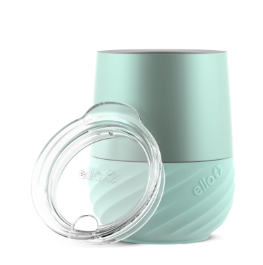 Ello Clink 12oz Vacuum Insulated Stainless Steel Wine Tumbler with Built-in Silicone Protection Coaster, Stemless Wine Cup, Coffee, Tea, Champaign, Cocktail, Yucca