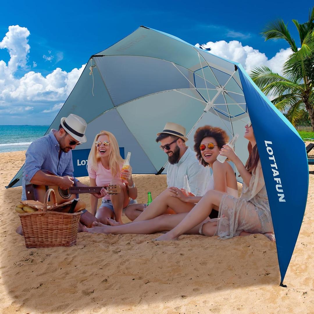 LOTTAFUN Beach Shelter Umbrella Premiere UPF 50+ Umbrella Shelter for Sun and Rain Protection for Adult (10-Foot,Blue Stripe)