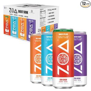 ZOA Zero Sugar Energy Drinks, Variety Pack - Sugar Free with Electrolytes, Healthy Vitamin C, Amino Acids, Essential B-Vitamins, and Caffeine from Green Tea (MS, TP, FG, WO)- 12 Fl Oz (12-Pack), 
 BBD Aug 4 2026