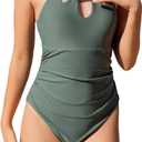 Milumia Girl's One Piece Swimsuit Halter Cut Out Bathing Suit Swimwear