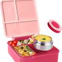 Insulated Bento Box for Kids - 8oz Thermos Leak-Proof Lunch Container, 4 Compartment for Hot & Cold Food, School & Travel