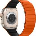 Tasikar Magnetic Bands Compatible with Apple Watch 49mm 46mm 45mm 44mm 42mm Soft Silicone Replacement Loop Wristband for iWatch Ultra 3 2 1 SE Series 11 10 9 8 7 6 5 4 3, Orange-Black