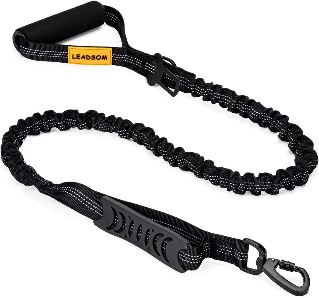6FT Highly Reflective Heavy Duty Elastic Bungee Medium and Large Dog Leash Shock Absorbing with Comfortable Padded Handle and Traffic Handle Suitable for Training (Black)