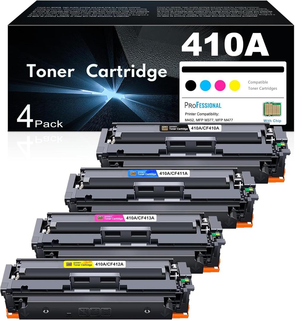 410A Toner Cartridges 4 Pack High Yield Replacement for HP 410A 410X to Use with HP Color Pro MFP M477fnw M477fdw M477fdn M452dn M452dw M452nw Printer (with Chip -B/C/Y/M)