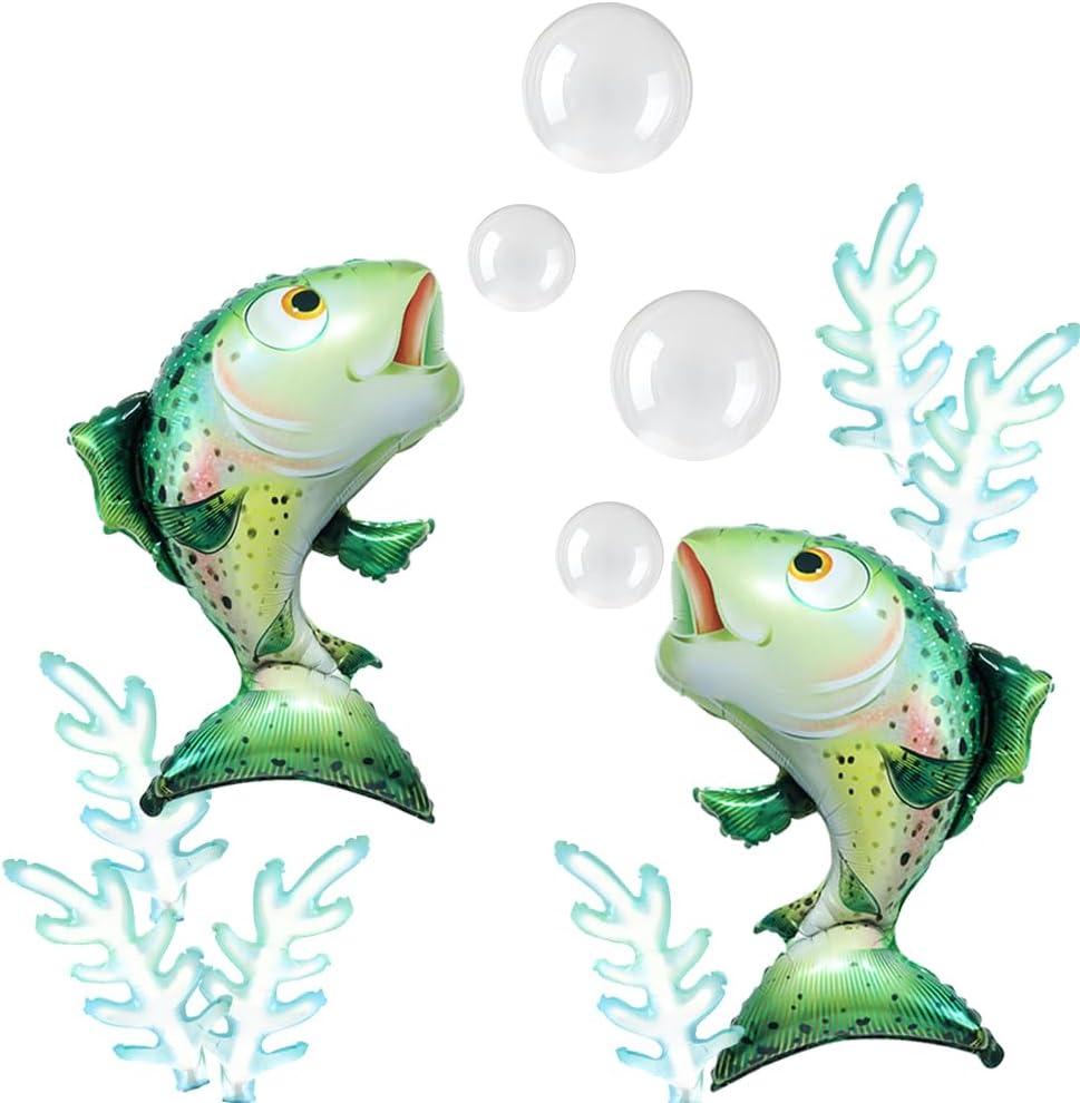 Inflatable Salmon Fish Foil Balloons Gone Fishing Seaweed Bubble Balloons Ocean Sea Animal Lets Go Fishing Themed Balloon Decor for oh Fishally One Birthday Baby Shower Party Decorations Supplies