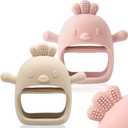 2 Packs Baby Teething Toy for 0-6 6-12 Months, Food Grade Silicone Teething Mitten, Anti Dropping Wrist Hand Teethers Baby Chew Toys for Sucking Needs, BPA Free (Pink & Caramel)