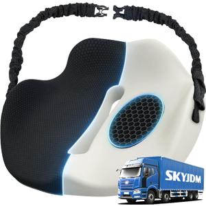 SKYJDM Memory Foam Truck Seat Cushion with TPE Gel Support, Truck Seat Cushion with Non-Slip Washable Cover for Back Support & Pain Relief During Long Drives(Black)