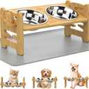 Jovrun Elevated Dog Bowls, Adjustable Raised Dog Bowl Stand for Small Size Dogs and Cats, Durable Bamboo Dogs Feeder with 2 Stainless Steel Bowls and Non-Slip Feet, Pet Food Bowl with Mat