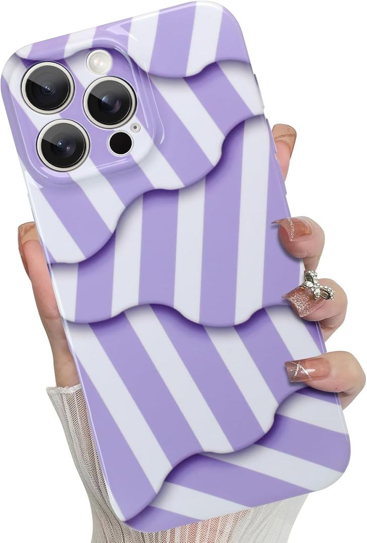 for iPhone 16 Pro Max Case, Cute Irregular Purple and White Stripes Pattern Aesthetic Design, Camera Lens Protection Slim Soft TPU Shockproof and Anti-Scratch Protective Cover for Girls Women
