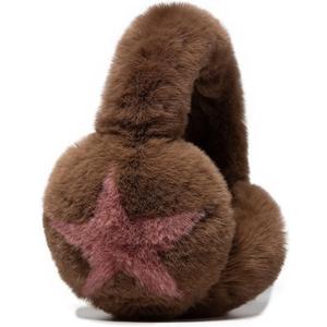 Fluffy Earmuffs for Women Chic Star Pattern Ear Covers 2025 Foldable Outdoor Ear Warmers Windproof Plush Headband (Coffee)